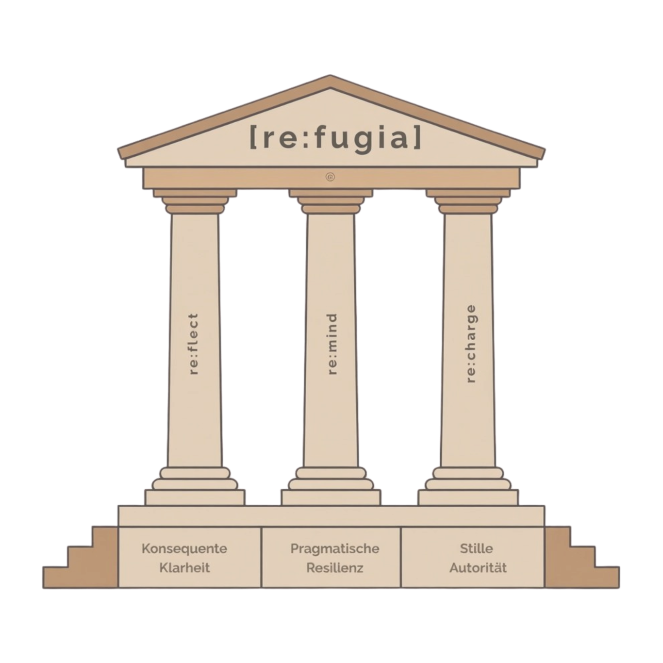 Dieses Bild ist die Struktur hinter [re:fugia]®. Es zeigt, wie innere Stärke aufgebaut wird – logisch und unbestechlich.