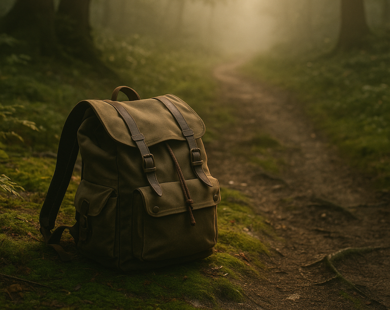 Ein schmaler, bewaldeter Pfad führt an einem klaren Bach entlang, umgeben von moosbedeckten Steinen.