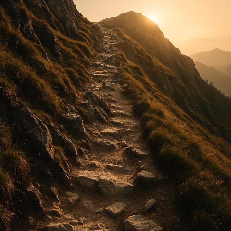 Ein Zitat über Fortschritt und persönliche Entwicklung vor einer Berglandschaft.