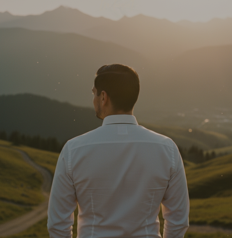 Porträt eines Mannes mit geteilter Gesichtshälfte: eine Seite im Anzug, die andere im Casual-Look.